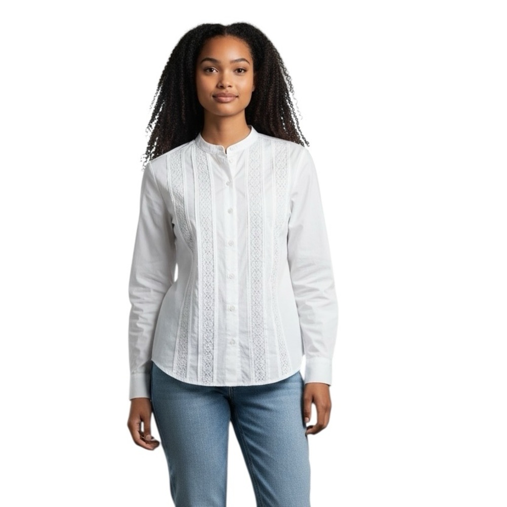 Boden preppy minimalist casual Blouse with Lace Accents